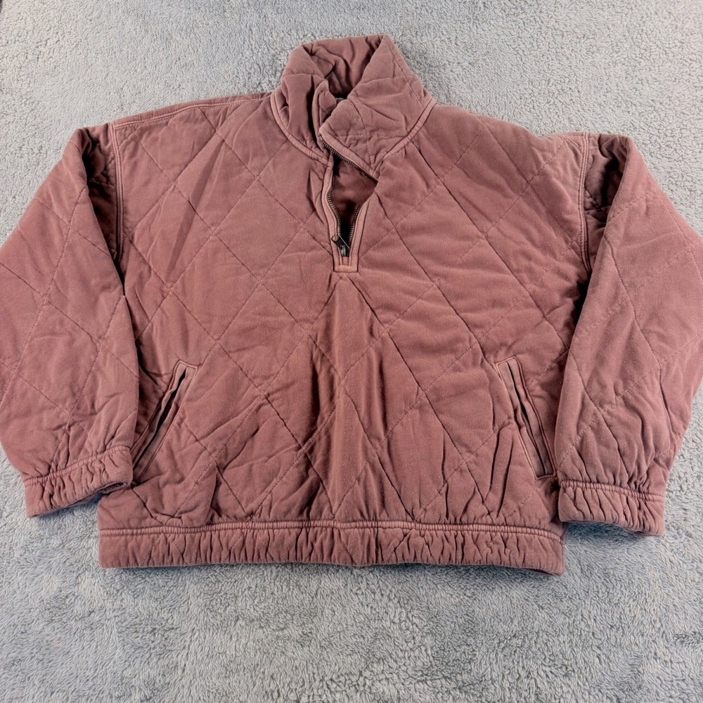 Abercrombie & Fitch Pullover Womens S Mauve Quilted Quarter Zip Garment Dyed
